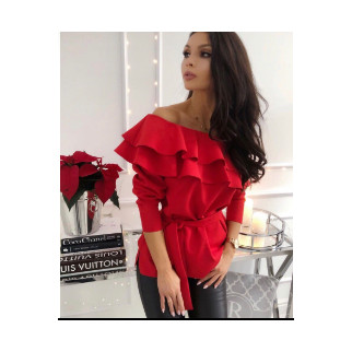 Стильна жіноча блуза з рюшами з відкритими плечима блузка з рукавами кофточка колір червоний розмір 40-42 44-46 - Інтернет-магазин спільних покупок ToGether