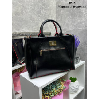 Чорна з червоним краєм - ФОРМАТ А4 - велика, стильната та елегантна сумка на блискавці Lady Bags (0515) - Інтернет-магазин спільних покупок ToGether