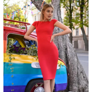 Літня сукня в обтяжку червона трикотажна жіноча сукня футляр з коротким рукавом облягаюча сукня до коліна - Інтернет-магазин спільних покупок ToGether