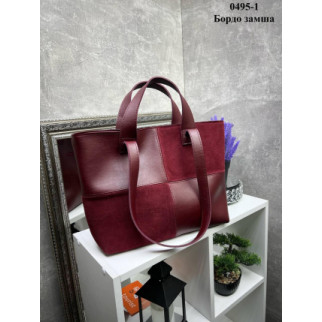 Бордо — велика стильна та елегантна сумка на блискавці зі вставками з натуральної замші (0495-1) - Інтернет-магазин спільних покупок ToGether
