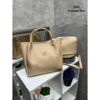 Темний беж з логотипом - елегантний, стильний, зручний комплект сумка + клатч (2505) - Інтернет-магазин спільних покупок ToGether