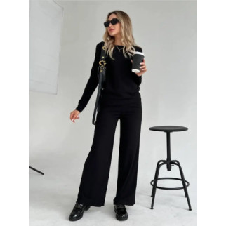 Стильний брючний костюм жіночий чорний з широкими штанами плаццо літній костюм з трикотажу креп 40-42 44-46 48-50 розмір 48/50 - Інтернет-магазин спільних покупок ToGether