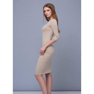 Класична трикотажна сукня жіноча з коротким рукавом бежева сукня до колін однотонна 44 46 52 розмір 46 - Інтернет-магазин спільних покупок ToGether