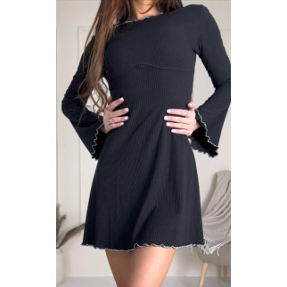 Стильне трикотажне сукня в рубчик чорна коротка жіноча сукня з довгими рукавами розширенними 40/42, Зелений - Інтернет-магазин спільних покупок ToGether