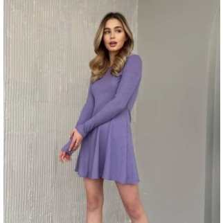 Модна коктейльна сукня в рубчик з довгими рукавами бузкова коротка сукня рубчик жіноча міні сукня - Інтернет-магазин спільних покупок ToGether