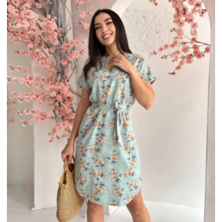 Красива літня сукня жіноча з коротким рукавом у квіточку оливкова сукня на літо з поясом з тканини софт - Інтернет-магазин спільних покупок ToGether