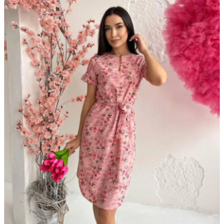 Красива літня сукня жіноча з коротким рукавом у квіточку рожева сукня на літо з поясом з тканини софт - Інтернет-магазин спільних покупок ToGether