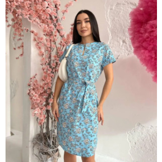 Красива літня сукня жіноча з коротким рукавом у квіточку блакитна сукня на літо з поясом з тканини софт - Інтернет-магазин спільних покупок ToGether