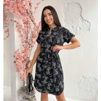 Красива літня сукня жіноча з коротким рукавом у квіточку чорна сукня на літо з поясом з тканини софт 44/46 - Інтернет-магазин спільних покупок ToGether