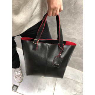 Чорна з червоним — з логотипом - стильна велика сумка, дорогий турецький матеріал (0217) - Інтернет-магазин спільних покупок ToGether