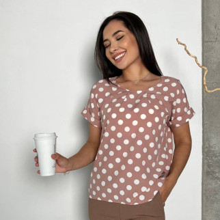 Стильна жіноча блуза з коротким рукавом бежева блуза в горох літня кофточка з коротким рукавом 44/46 - Інтернет-магазин спільних покупок ToGether