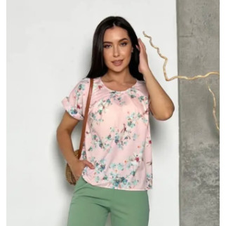 Стильна жіноча блуза з коротким рожева блуза в квіточку літня кофточка з коротким рукавом - Інтернет-магазин спільних покупок ToGether