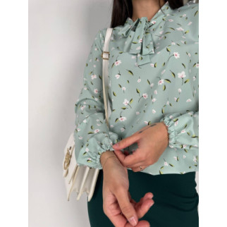 Стильна жіноча блуза в квіточку оливкова нарядна блузка з довгим рукавами - Інтернет-магазин спільних покупок ToGether