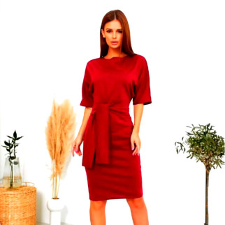 Елегантна жіноча сукня футляр прилягаюча червона сукня з коротким рукавом однотонна сукня з поясом 44-46 розмір - Інтернет-магазин спільних покупок ToGether