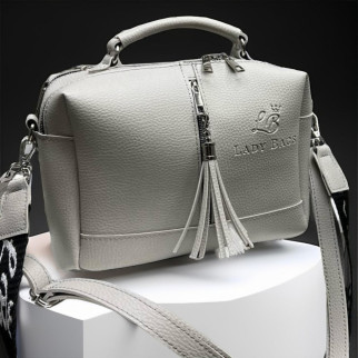 Жіноча маленька сумка через плече світло сіра сумочка клатч шкіряна сумка крос боді з широким ременем (екошкіра) - Інтернет-магазин спільних покупок ToGether