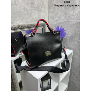 Чорна з червоним краєм - ФОРМАТ А4 - ділова та елегантна жіноча сумка з довгим регульованим ремінем в комплекті (0518) - Інтернет-магазин спільних покупок ToGether