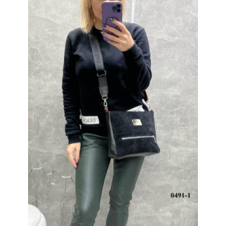 Натуральна замша. Чорна з червоним краєм - Lady Bags - елегантна, стильна та зручна сумка з регульованим довгим ременем (0491-1) - Інтернет-магазин спільних покупок ToGether