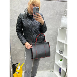 Чорна з червоним краєм - елегантна, стильна та вмістка жіноча сумка стриманого дизайну (0521) - Інтернет-магазин спільних покупок ToGether