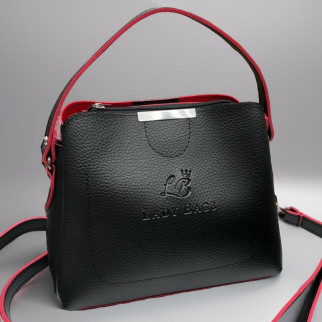 Чорна з червоним усередині — стильна сумочка на три відділення — Lady Bags, два ремені в комплекті (0388) - Інтернет-магазин спільних покупок ToGether