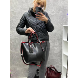 Чорна з червоним — без логотипа - стильна велика сумка, дорогий турецький матеріал (0217) - Інтернет-магазин спільних покупок ToGether