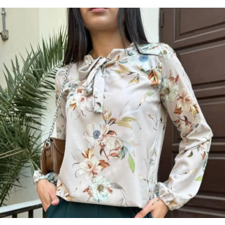 Стильна жіноча блуза в квіточку з коміром на зав'язках ошатна блузка з довгим рукавами. - Інтернет-магазин спільних покупок ToGether