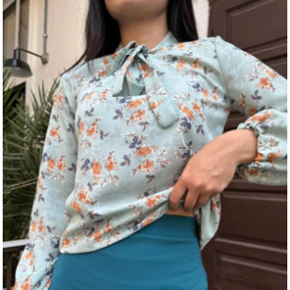Стильна жіноча блуза в квіточку оливкова з коміром на зав'язках блузка з довгим рукавами. - Інтернет-магазин спільних покупок ToGether
