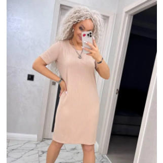 Легка жіноча літня сукня в рубчик бежева вільна пряма сукня футболка з коротким рукавом - Інтернет-магазин спільних покупок ToGether