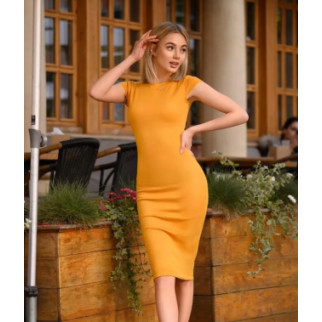 Літня сукня в обтяжку гірчична трикотажна жіноча сукня футляр з коротким рукавом облягаюча сукня до коліна 48 - Інтернет-магазин спільних покупок ToGether