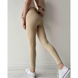 Літні жіночі лосини в рубчик з високою посадкою бежеві легінси в рубчик трикотажні спортивні лосини 48/50 - Інтернет-магазин спільних покупок ToGether
