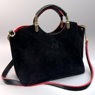 Замшева містка сумка через плече жіноча сумочка кросс боді чорна з червоним сумка замш ЛЮКС - Інтернет-магазин спільних покупок ToGether