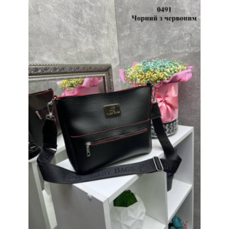 Чорна з червоним краєм - Lady Bags - елегантна, стильна, вмістка та практична сумка з регульованим довгим ременем (0491) - Інтернет-магазин спільних покупок ToGether