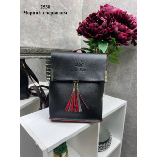 Чорна з червоним - сумка-рюкзак - стильна, практична та елегантна модель із китицями (2538) - Інтернет-магазин спільних покупок ToGether