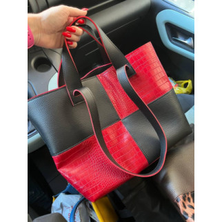 Чорна з червоним - кроко — велика, стильна та елегантна сумка на блискавці зі вставками (0495-3) - Інтернет-магазин спільних покупок ToGether