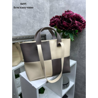 Беж-капучино — велика, стильна та елегантна сумка на блискавці зі вставками (0495) - Інтернет-магазин спільних покупок ToGether