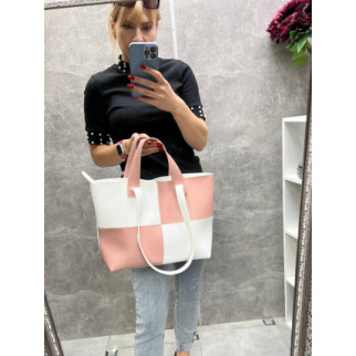 Біла-пудра — велика, стильна та елегантна сумка на блискавці зі вставками (0495) - Інтернет-магазин спільних покупок ToGether