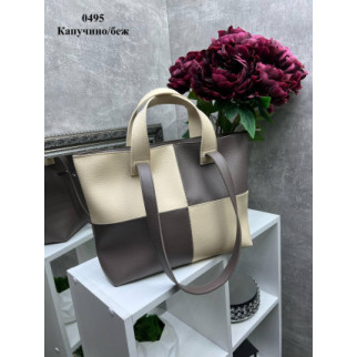 Капучино-беж — велика, стильна та елегантна сумка на блискавці зі вставками (0495) - Інтернет-магазин спільних покупок ToGether
