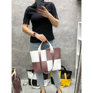Темна пудра-біла — велика, стильна та елегантна сумка на блискавці зі вставками (0495) - Інтернет-магазин спільних покупок ToGether