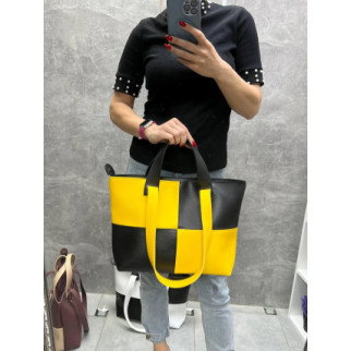 Чорно-жовта — велика, стильна та елегантна сумка на блискавці зі вставками (0495) - Інтернет-магазин спільних покупок ToGether