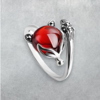 Жіноча каблучка лисиця з червоним каменем Символ хитрості та краси розмір регульований срібляста - Інтернет-магазин спільних покупок ToGether