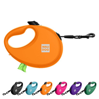 Повідець-рулетка для собак WAUDOG R-leash з контейнером для пакетів, світловідбивна стрічка, M, до 20 кг, 5м, помаранчевий - Інтернет-магазин спільних покупок ToGether