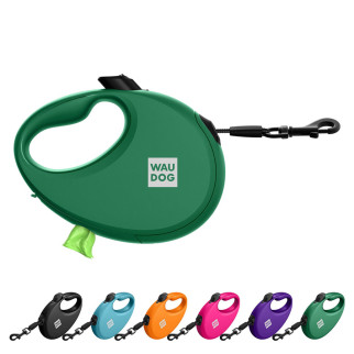 Повідець-рулетка для собак WAUDOG R-leash з контейнером для пакетів, світловідбивна стрічка, S, до 12 кг, 3 м, зелений - Інтернет-магазин спільних покупок ToGether