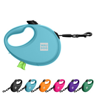 Повідець-рулетка для собак WAUDOG R-leash з контейнером для пакетів, світловідбивна стрічка, M, до 20 кг, 5 м, блакитний - Інтернет-магазин спільних покупок ToGether