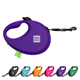 Повідець-рулетка для собак WAUDOG R-leash з контейнером для пакетів, світловідбивна стрічка, S, до 12 кг, 3 м, фіолетовий - Інтернет-магазин спільних покупок ToGether