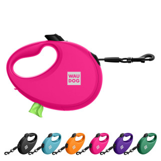 Повідець-рулетка для собак WAUDOG R-leash з контейнером для пакетів, світловідбивна стрічка, S, до 12 кг, 3 м, рожевий - Інтернет-магазин спільних покупок ToGether