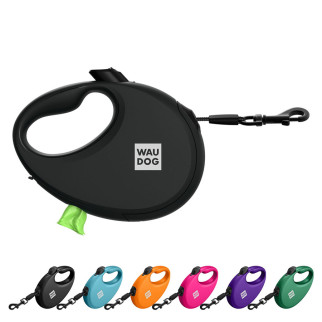 Повідець-рулетка для собак WAUDOG R-leash з контейнером для пакетів, світловідбивна стрічка, М, до 20 кг, 5 м, чорний - Інтернет-магазин спільних покупок ToGether