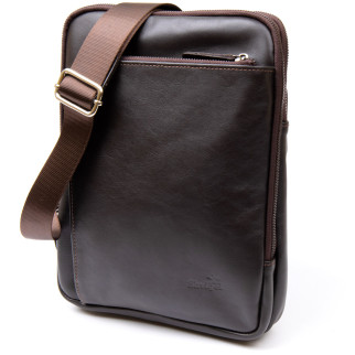 Модна сумка планшет з накладною кишенею на блискавці в гладкій шкірі 11282 SHVIGEL, Коричнева - Інтернет-магазин спільних покупок ToGether
