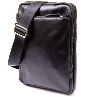 Чоловіча сумка планшет з накладною кишенею на блискавці в гладкій шкірі 11281 SHVIGEL, Чорна - Інтернет-магазин спільних покупок ToGether