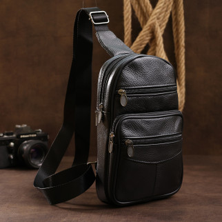 Компактна шкіряна чоловіча сумка через плече Vintage 20000 Чорний - Інтернет-магазин спільних покупок ToGether