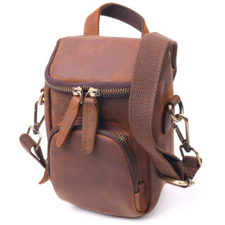 Компактна чоловіча сумка з натуральної вінтажної шкіри 21295 Vintage Коричнева - Інтернет-магазин спільних покупок ToGether