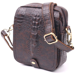 Фактурна чоловіча сумка з натуральної шкіри з тисненням під крокодила 21300 Vintage Коричнева - Інтернет-магазин спільних покупок ToGether